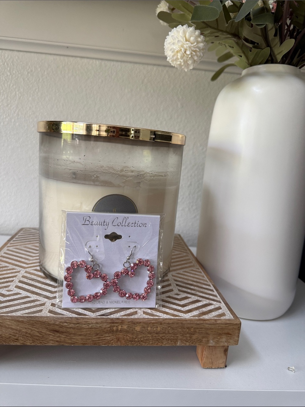 Pink Crystal Heart Hoop Earrings- Lead & Nickel Free!!